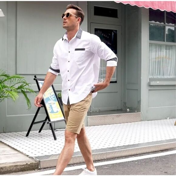 TINKWELL Shirt Men’s Long Sleeve Casual Button Up Slim Fit XXL White Black NWT - Picture 2 of 10